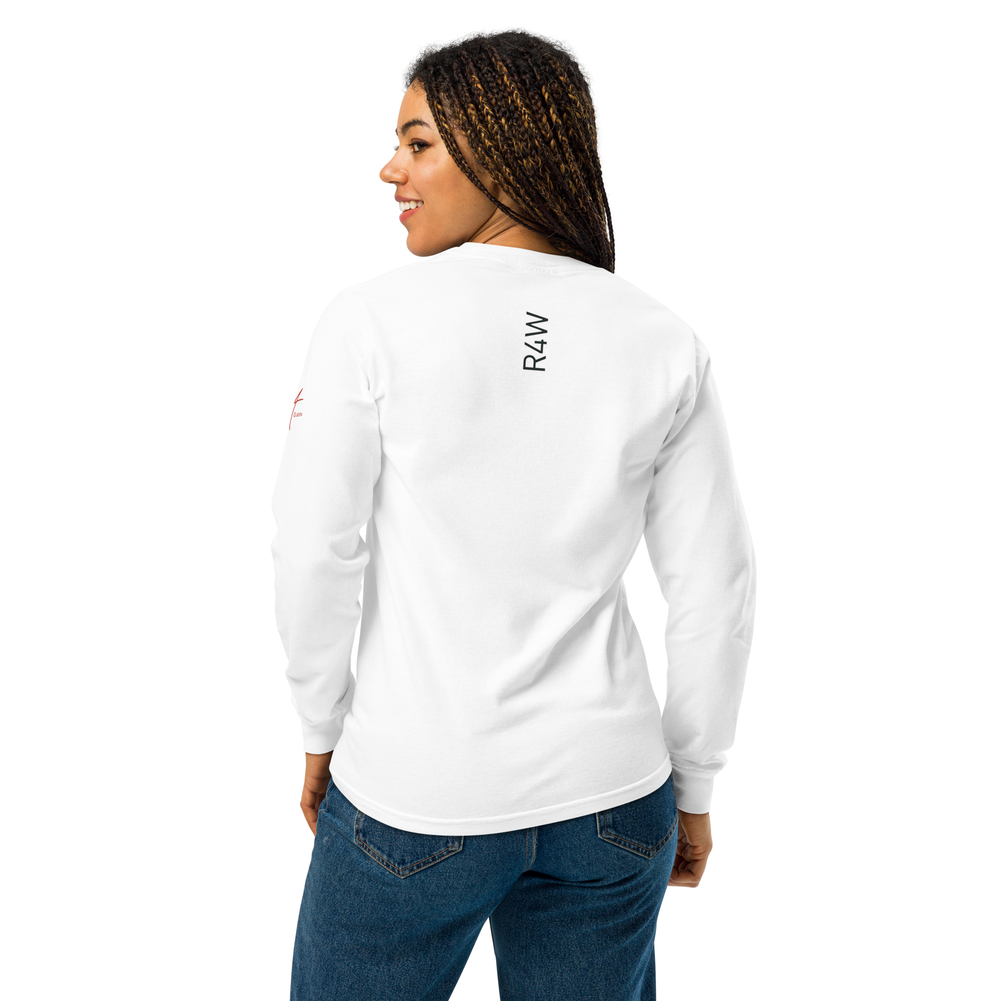 Camisa feminina de manga comprida em tecido pesado tingido em peça