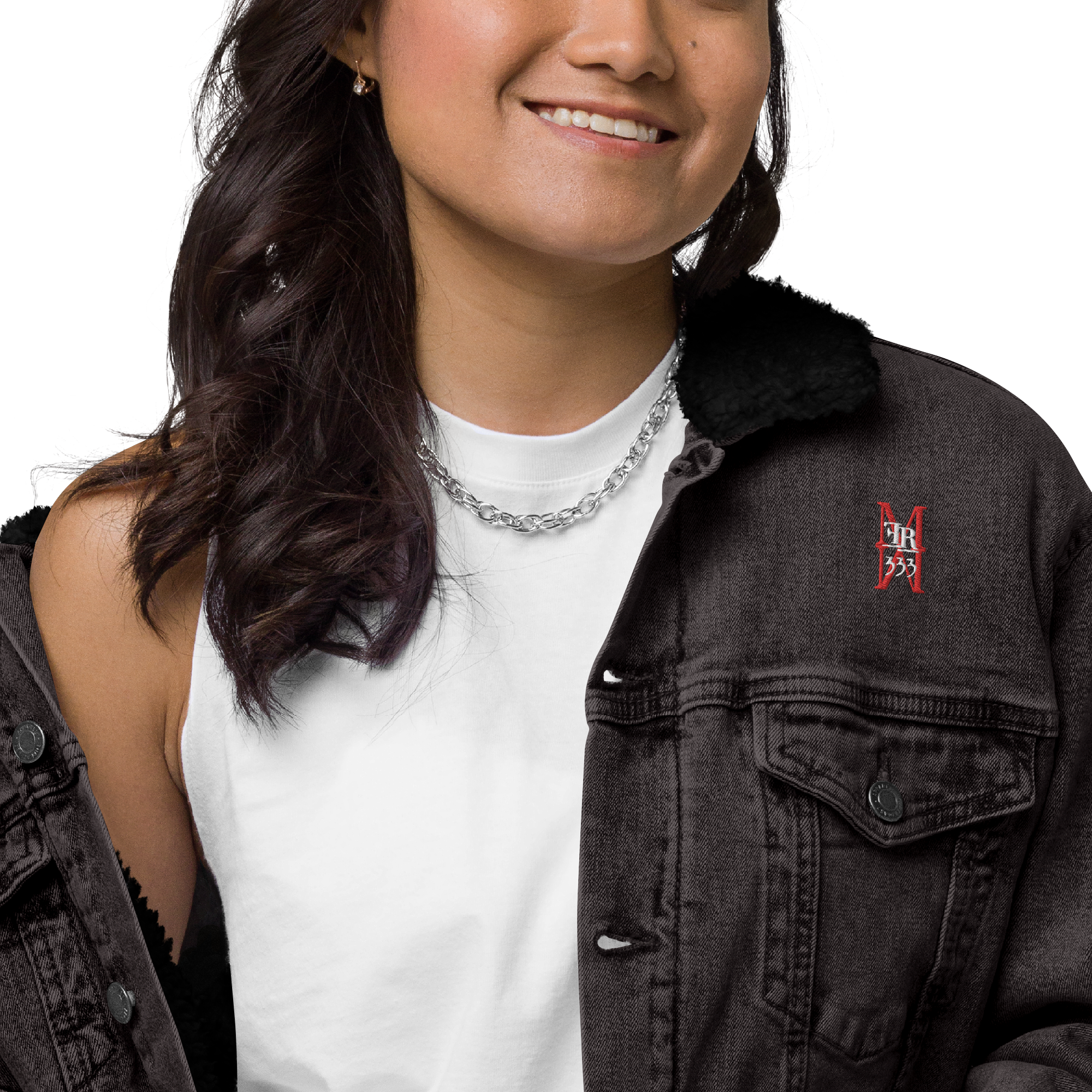 Jaqueta feminina de jeans com forro de sherpa