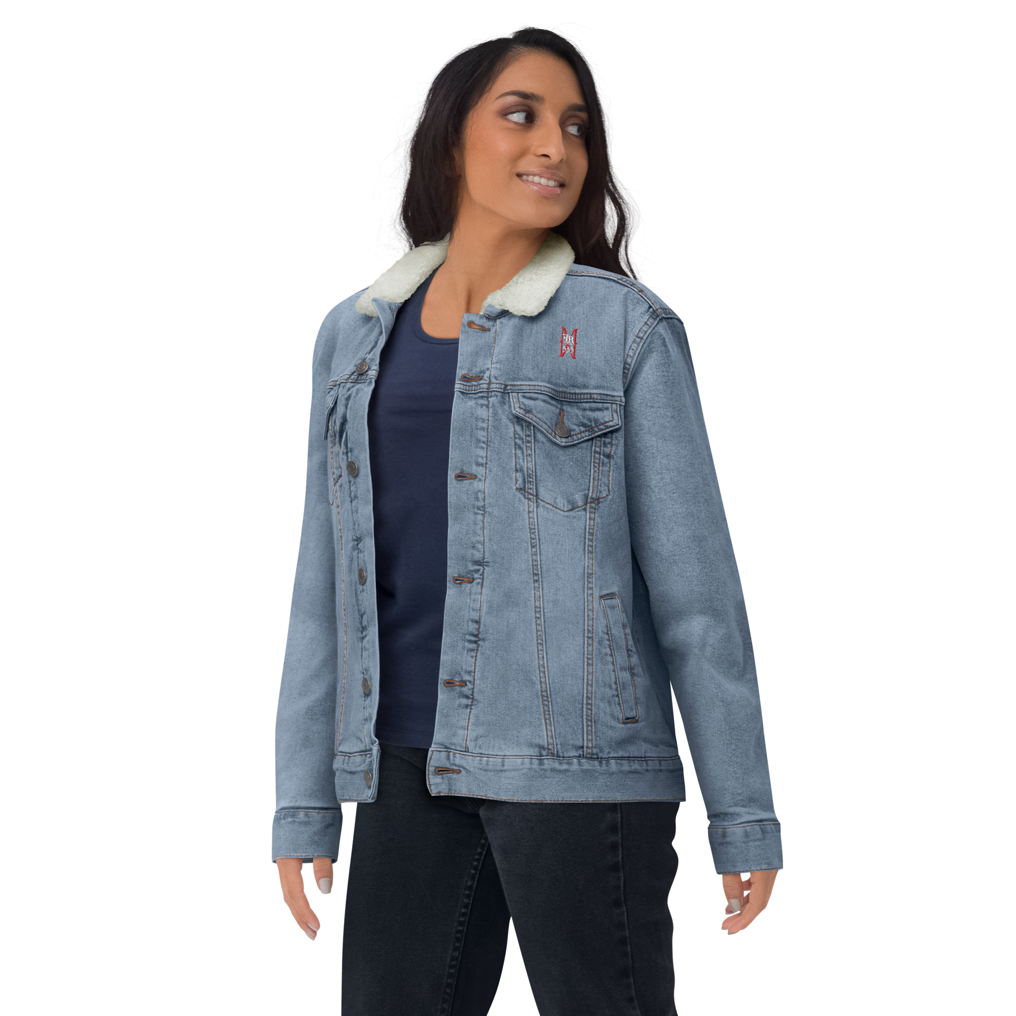 Jaqueta feminina de jeans com forro de sherpa