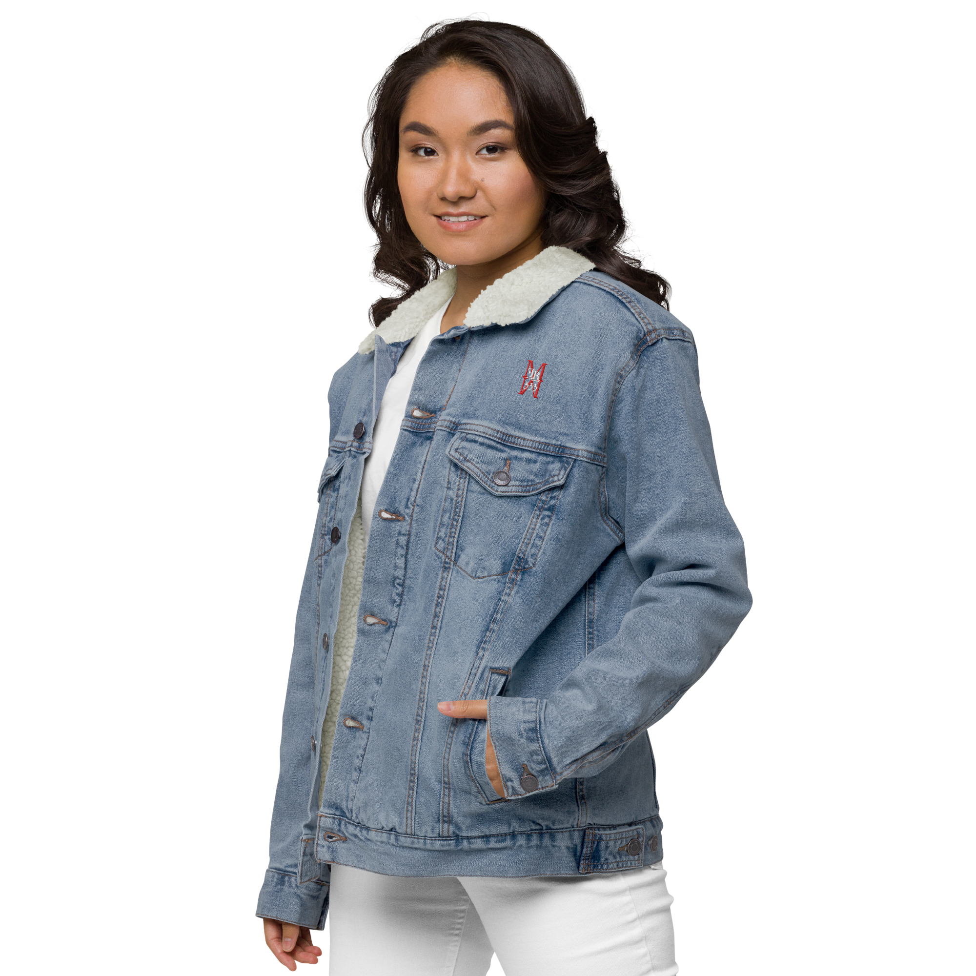 Jaqueta feminina de jeans com forro de sherpa