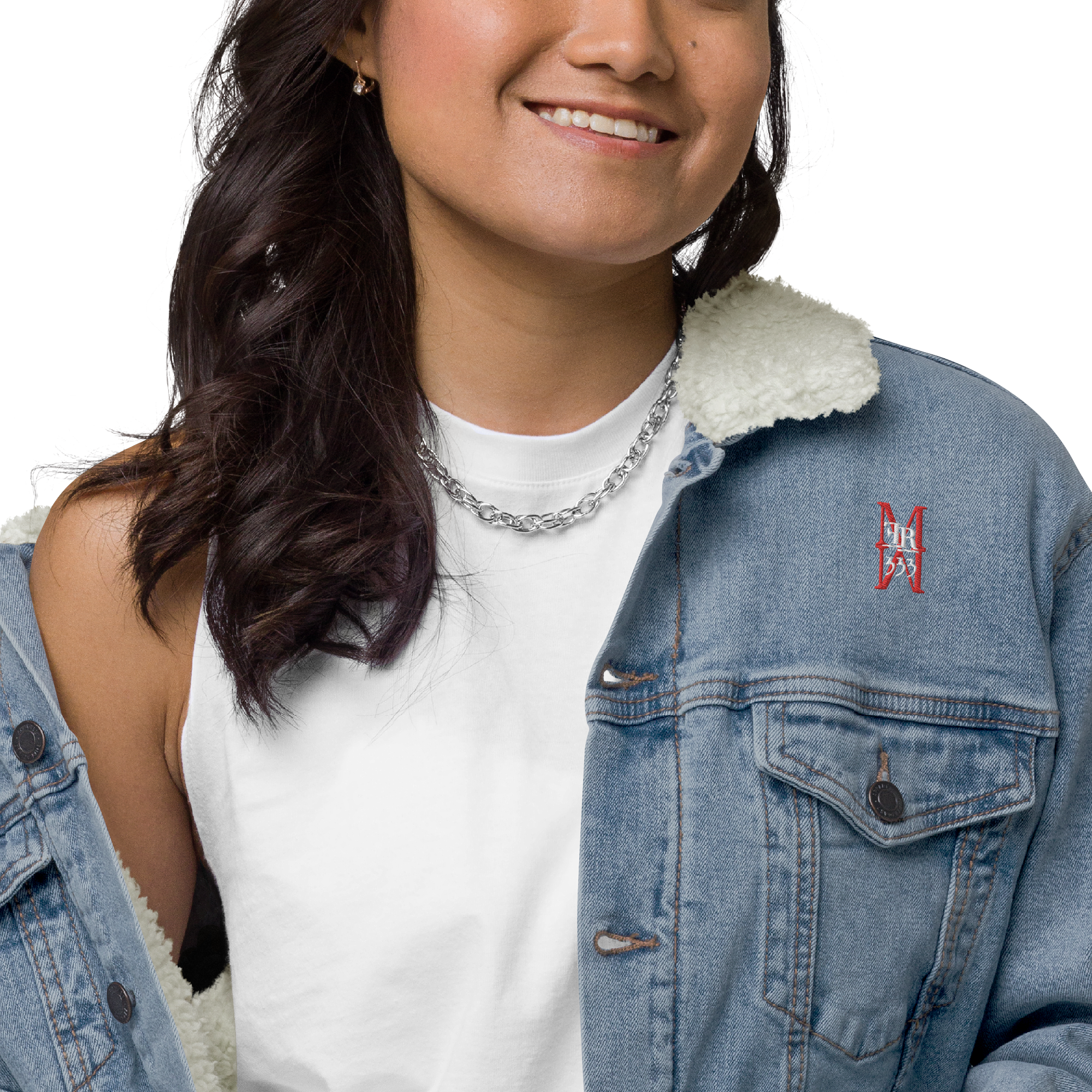 Jaqueta feminina de jeans com forro de sherpa