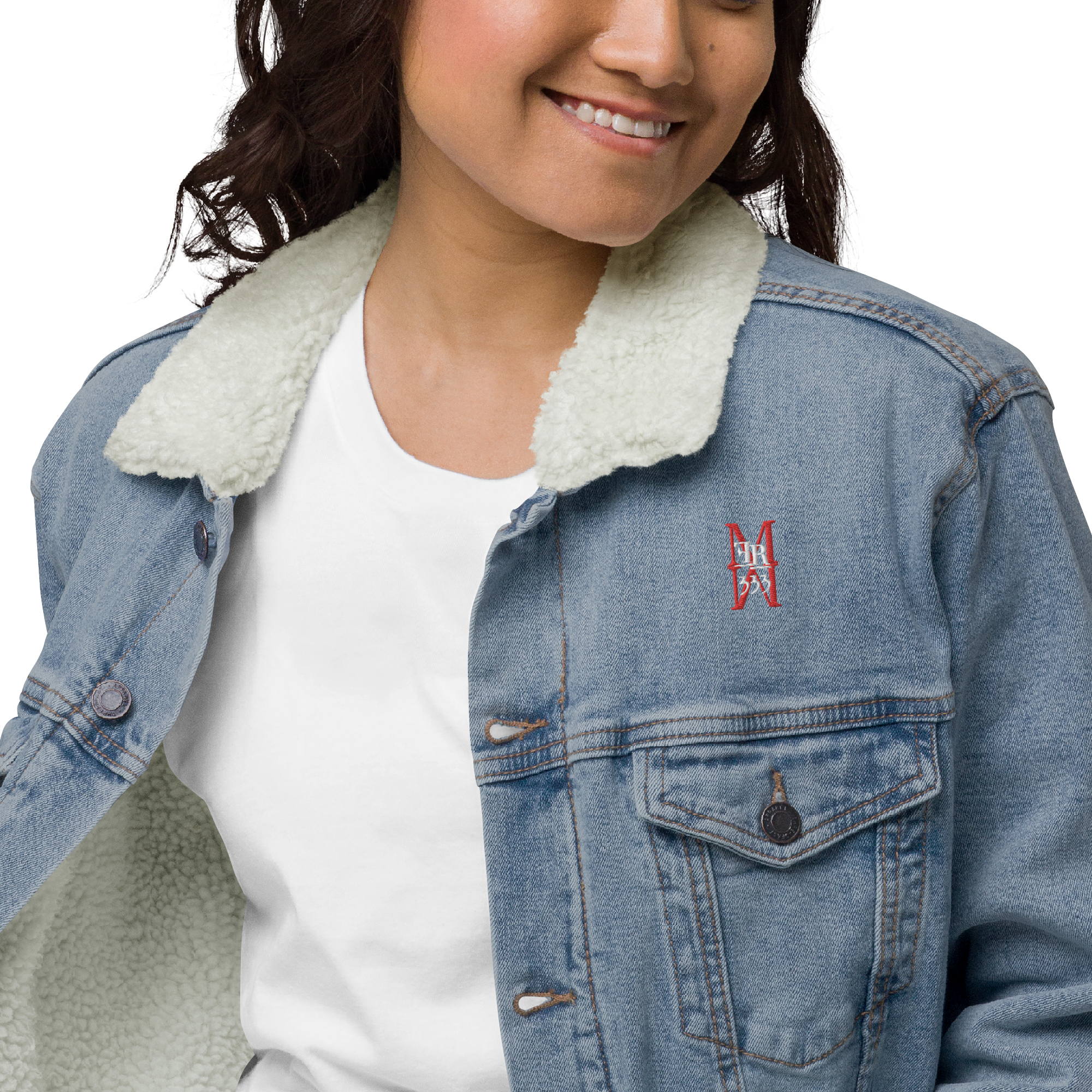 Jaqueta feminina de jeans com forro de sherpa